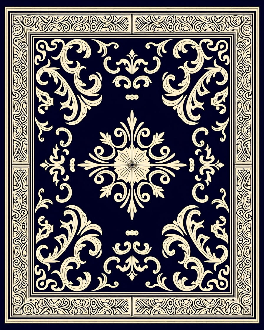 Ornate Damask Floral Ivory Pattern Rug