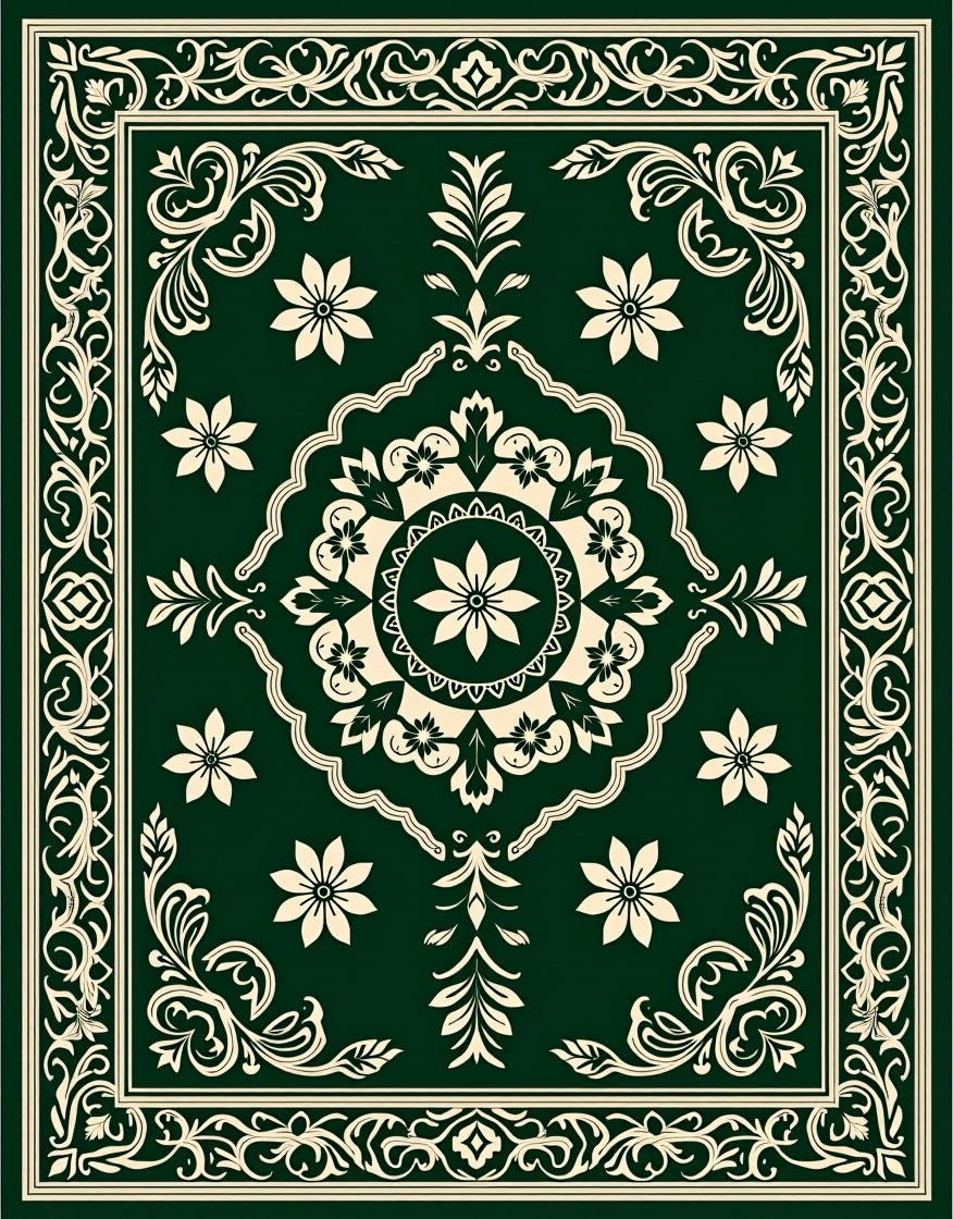 Elegant Floral Medallion Border Design Rug