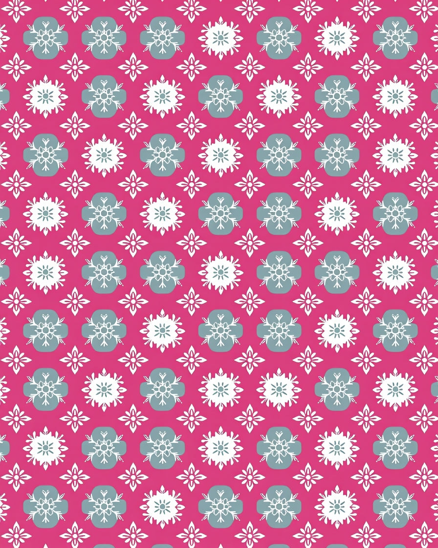 Fuchsia White Gray Floral Tiling Rug