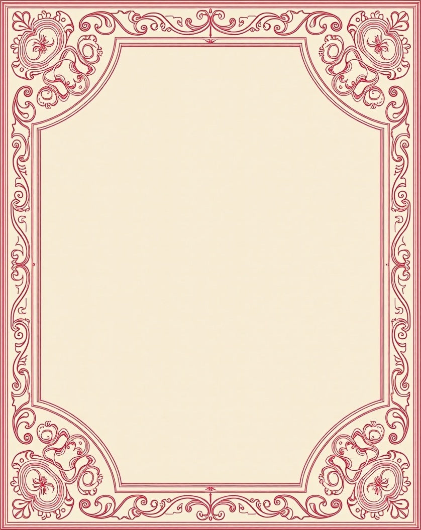 Ornate Red Scrollwork Border Design Rug
