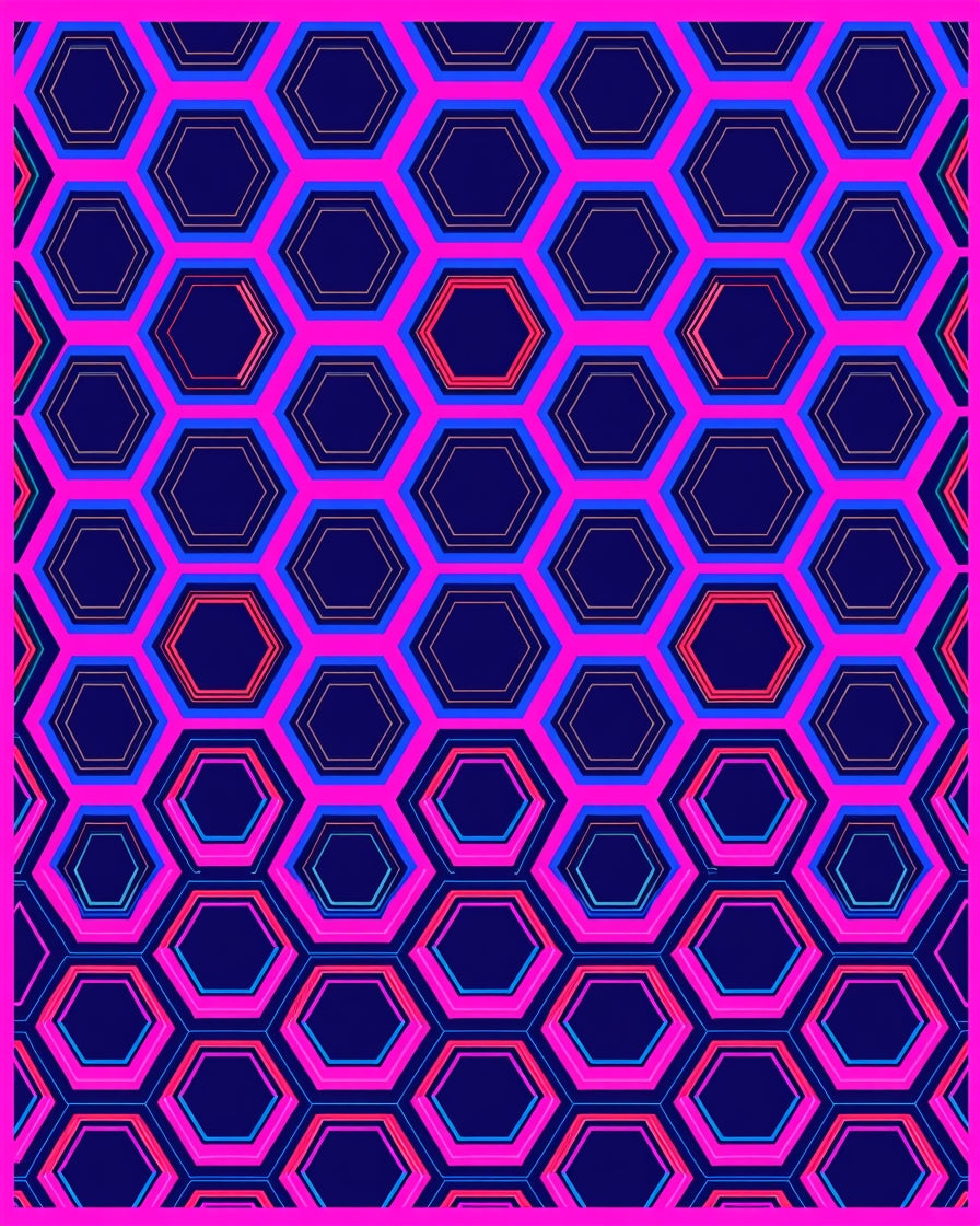 Bold Pink Blue Hexagon Geometric Design Rug