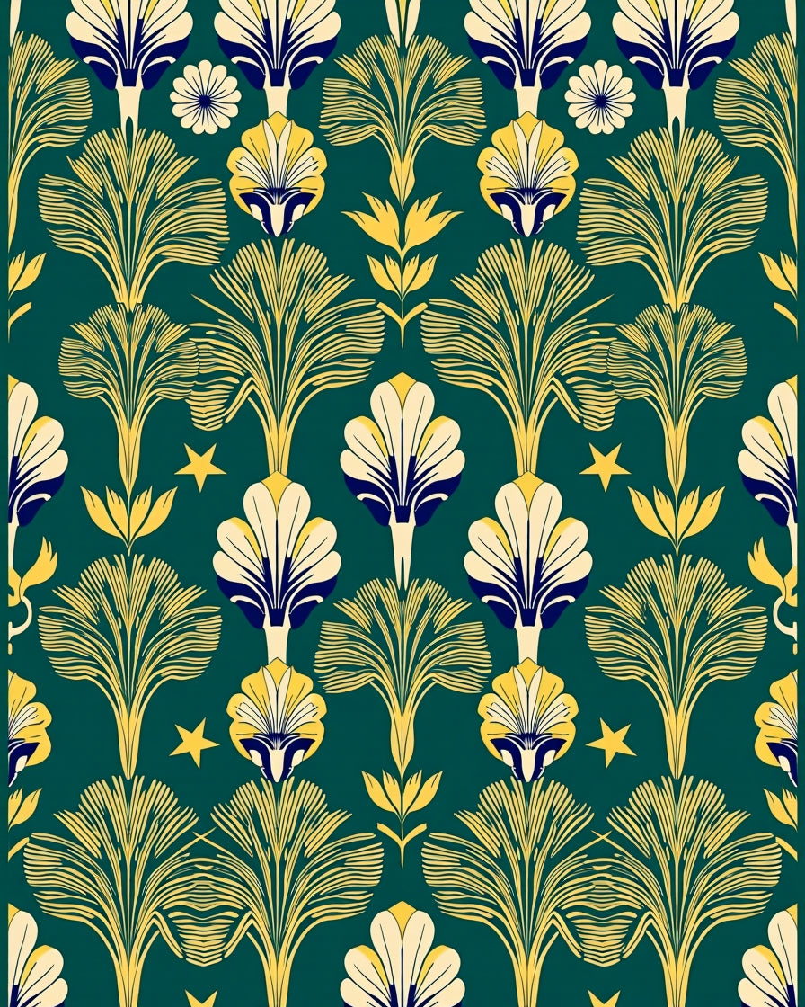 Art Nouveau Leafy Floral Pattern Rug