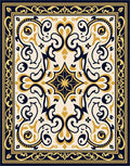 Elegant Navy Gold Scrollwork Pattern Rug
