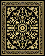 Ornate Gold Black Botanical Style Rug