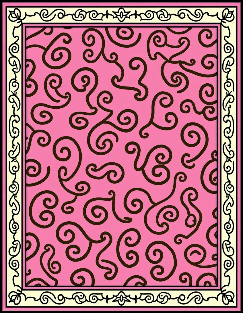 Pink Swirl Pattern Bordered Rug
