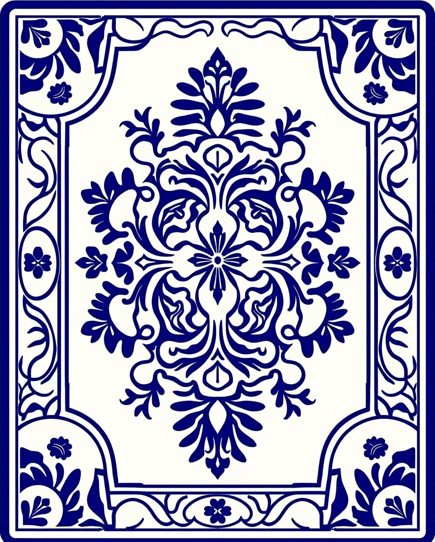 Classic Blue Floral Damask Rug