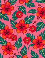Tropical Red Flower Pattern Rug