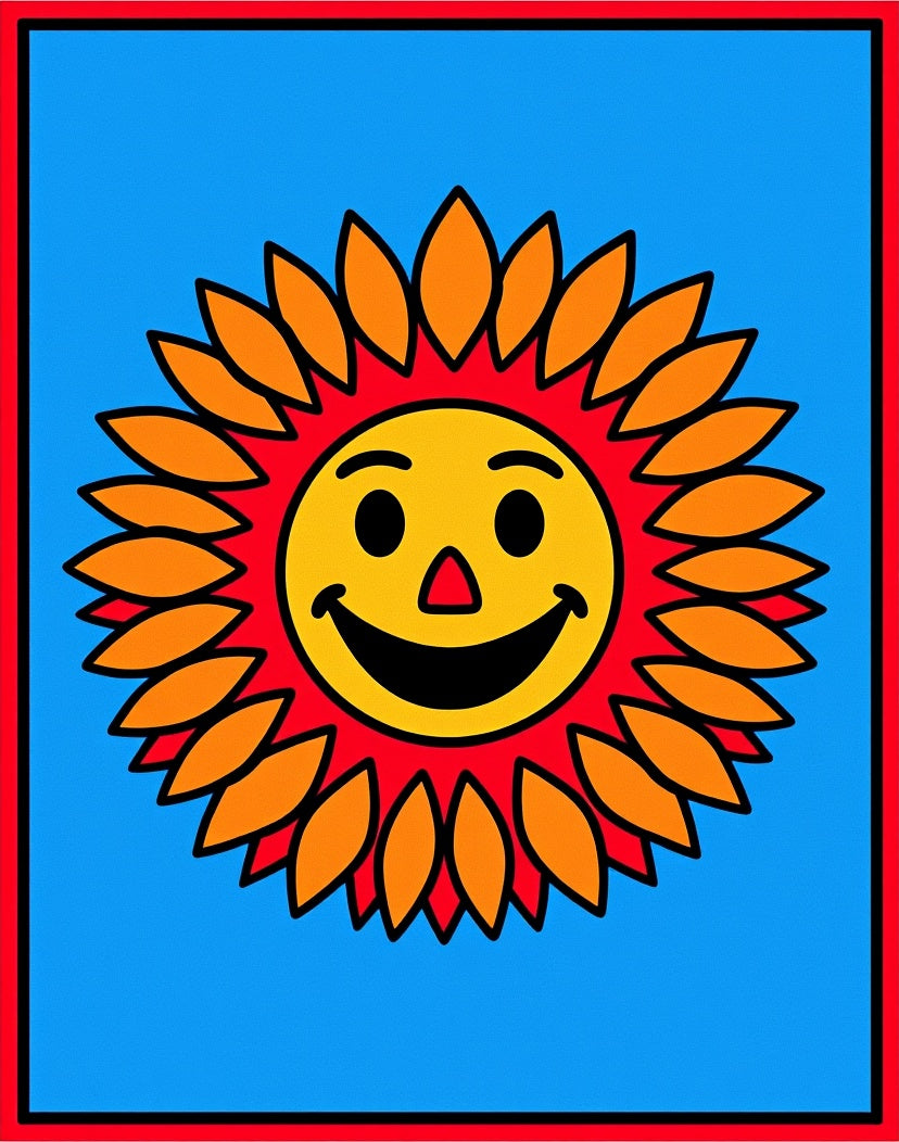 Cheerful Sun Face Pattern Design Rug