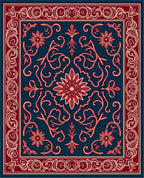 Floral Scrollwork Red Blue Design Rug