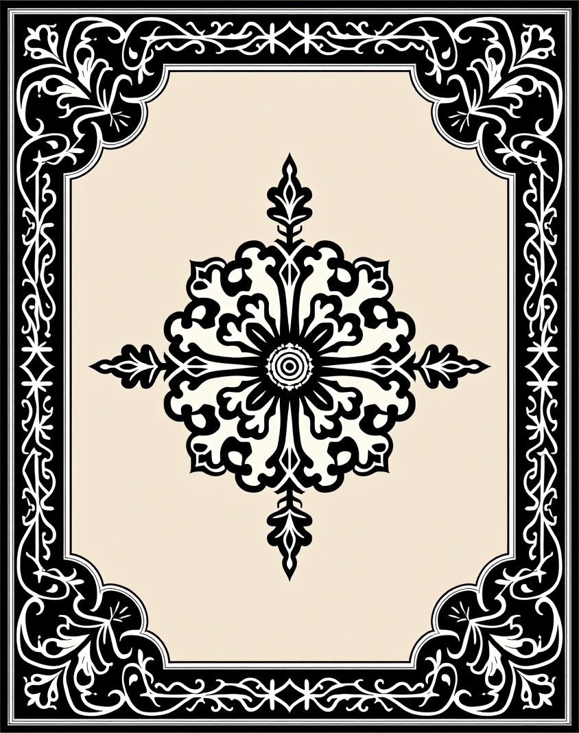 Vintage Black Floral Damask Pattern Rug