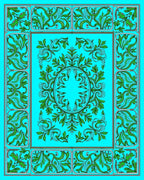 Art Nouveau Green Floral Scroll Design Rug