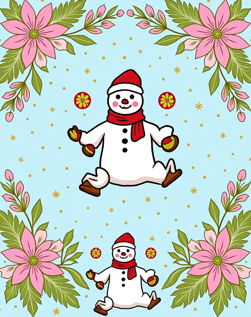 Winter Snowman Floral Border Rug