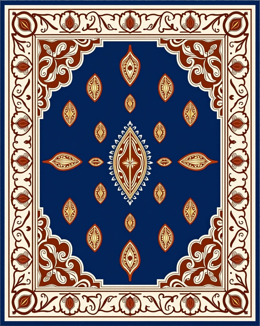Elegant Blue Floral Medallion Pattern Rug