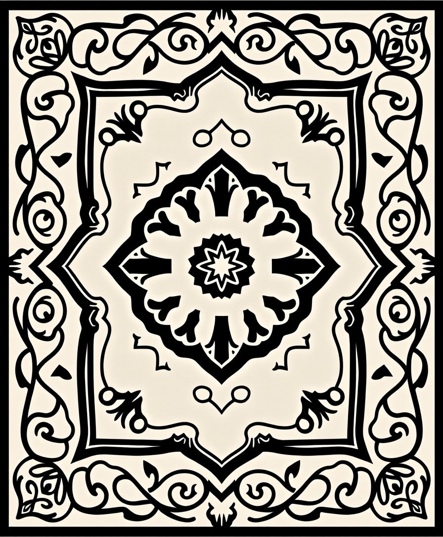 Intricate Floral Scrollwork Medallion Design Rug