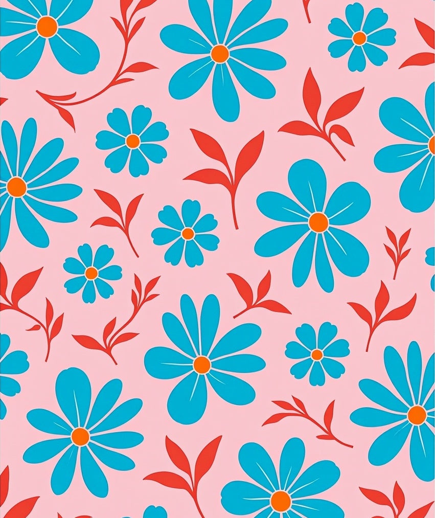 Retro Floral Pattern Red Blue Rug
