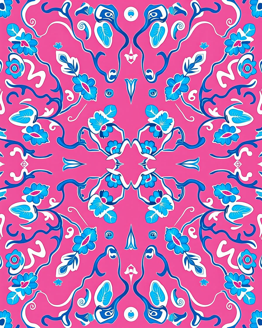 Ornate Floral Vines On Pink Background Rug