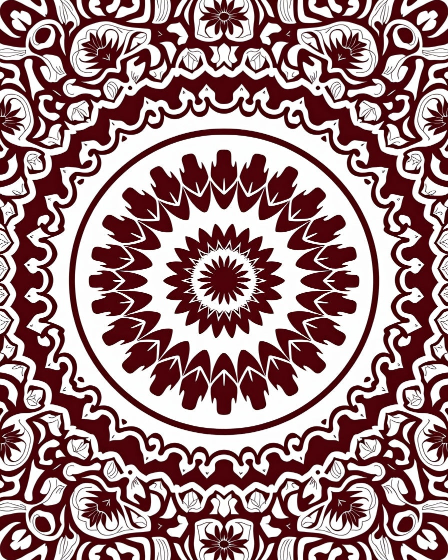 Maroon Floral Medallion Intricate Mandala Rug