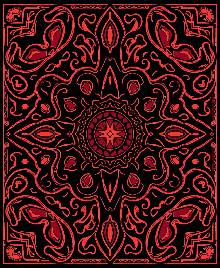 Intricate Red Floral Swirls Design Rug