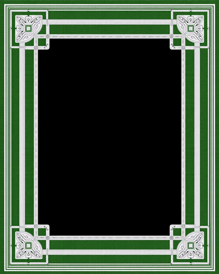 Green White Ornate Geometric Border Design Rug