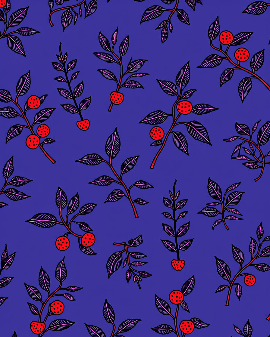 Botanical Branch Berry Motif Rug