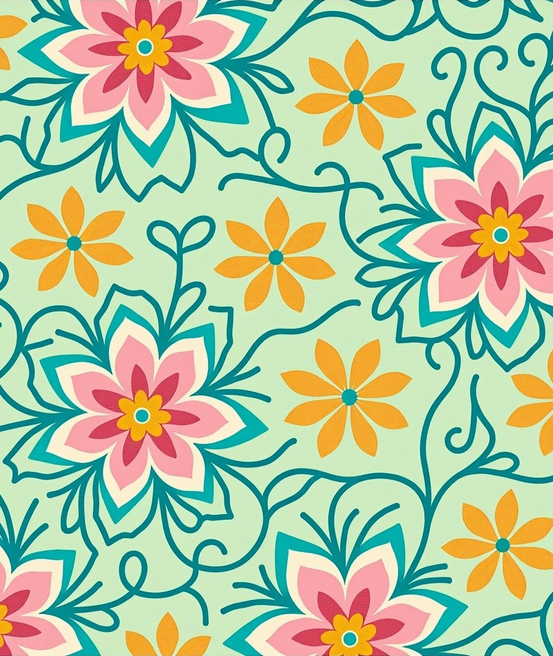 Retro Floral Swirls Pattern Rug