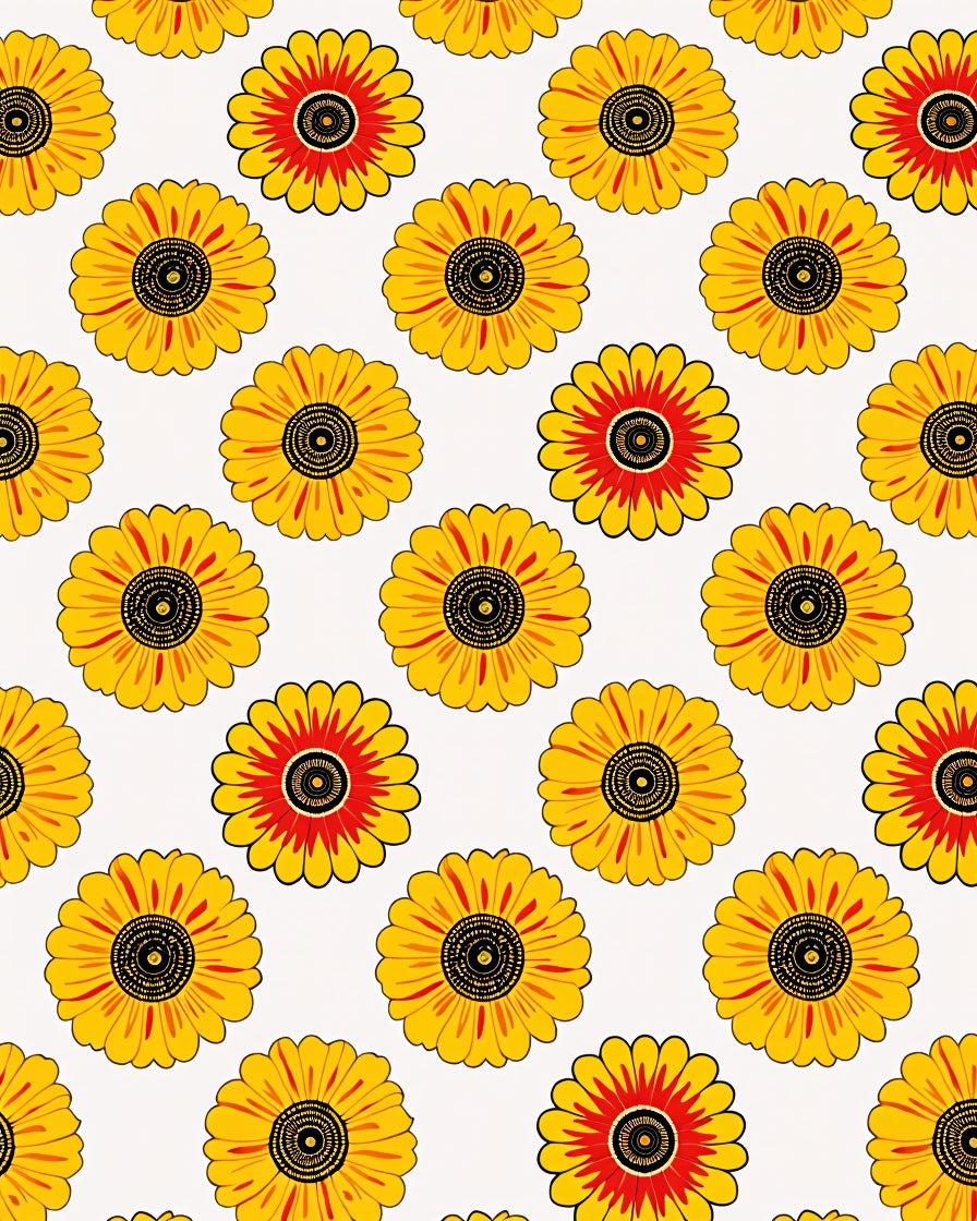Bright Yellow Red Floral Pattern Rug