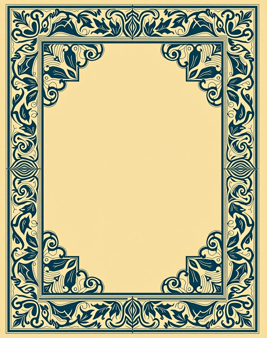 Ornate Leafy Scroll Border Design Rug
