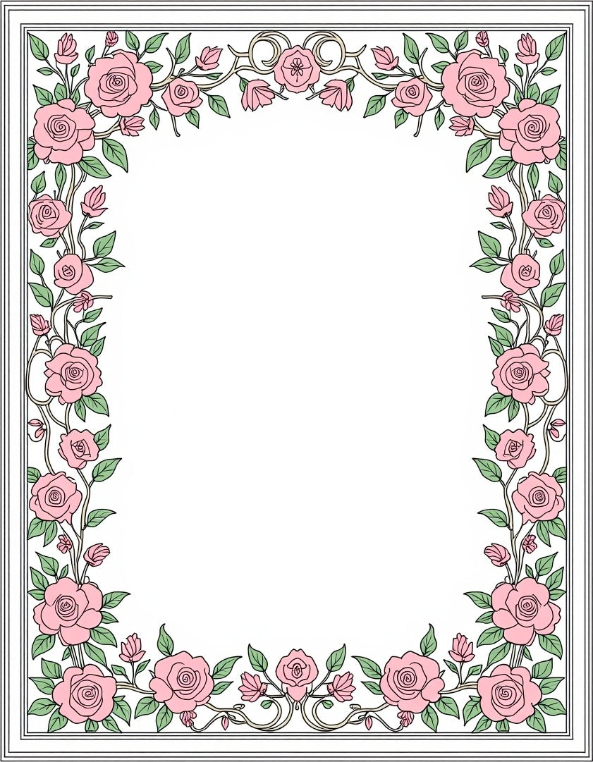 Floral Vine Pink Rose Pattern Rug