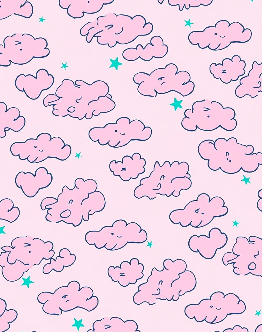 Playful Pink Clouds Stars Pattern Rug