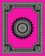 Black Floral Sunburst Tribal Border Rug