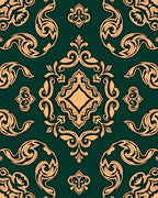 Ornate Emerald and Gold Filigree Pattern Rug
