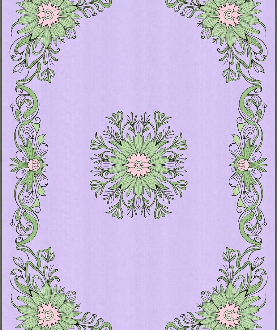 Botanical Floral Border Pattern Rug