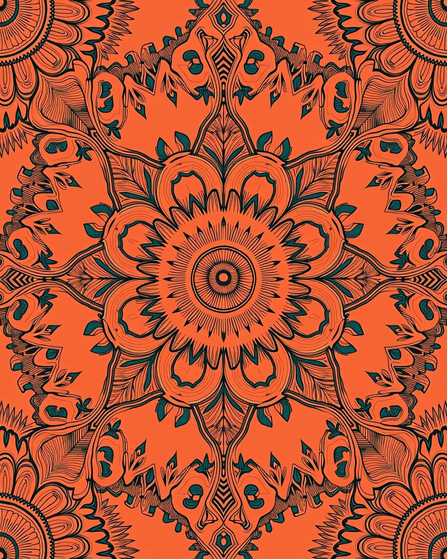 Mandala Floral Patterned Orange Rug