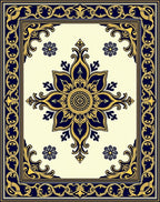 Ornate Floral Frame Blue Gold Rug
