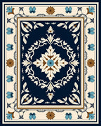 Ornate Floral Medallion Ivory Blue Rug