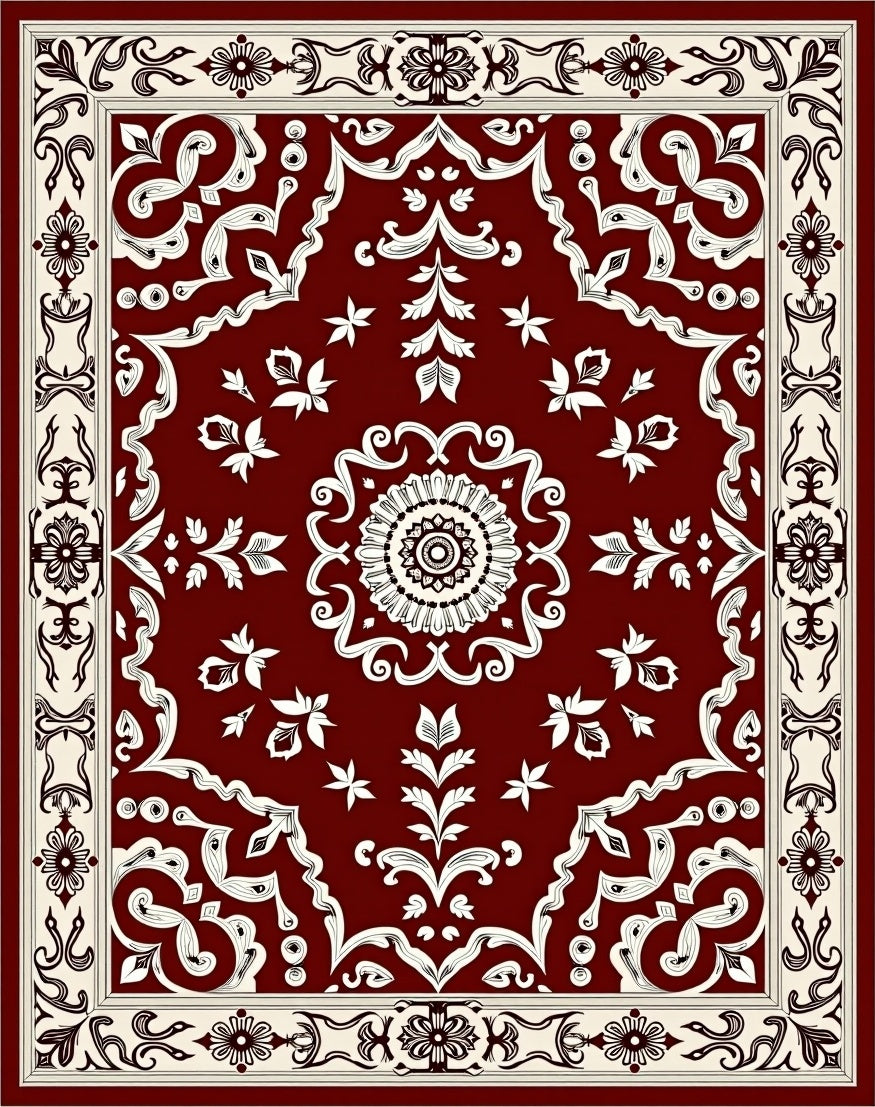 Classic Red Floral Intricate Border Rug
