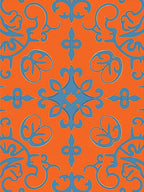 Traditional Blue Orange Floral Pattern Rug