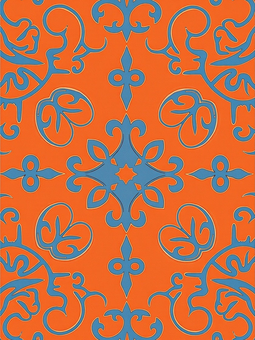 Traditional Blue Orange Floral Pattern Rug