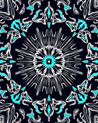 Striking Teal White Symmetrical Pattern Rug