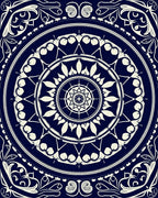 Navy Ivory Ornate Mandala Pattern Rug