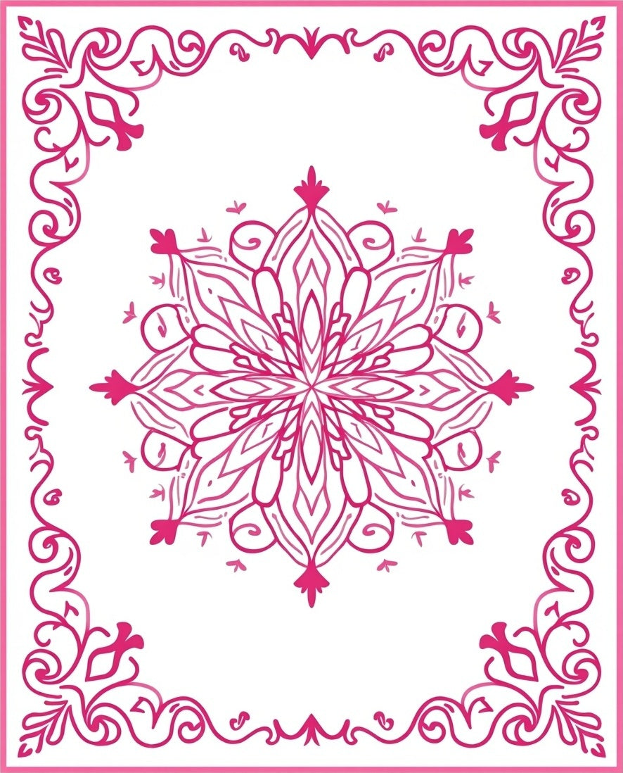 Ornate Pink Floral Mandala Design Rug