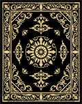 Elegant Black Gold Floral Border Rug