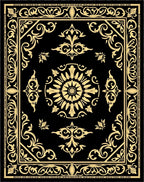 Elegant Black Gold Floral Border Rug