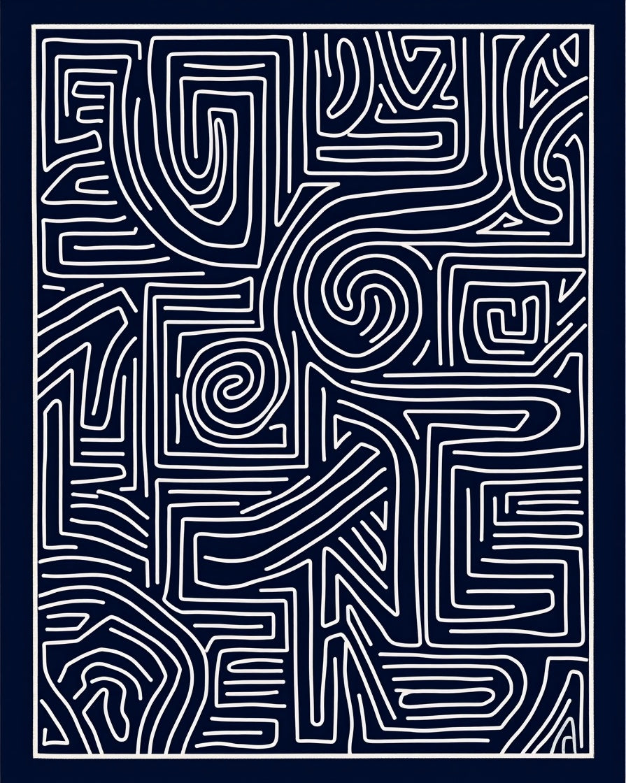 Abstract Maze Line Pattern Rug