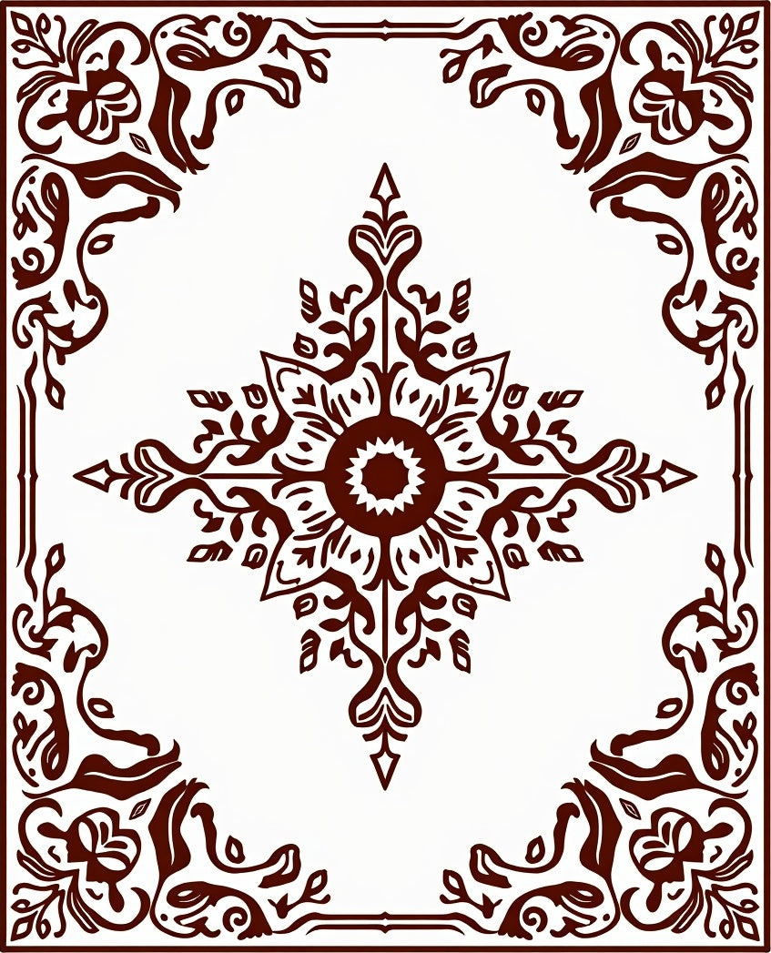 Brown Floral Medallion And Border Design Rug