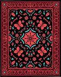 Rich Red Coral Floral Scroll Pattern Rug