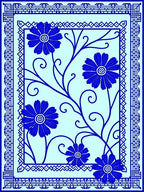 Bold Blue Floral Vine Border Design Rug