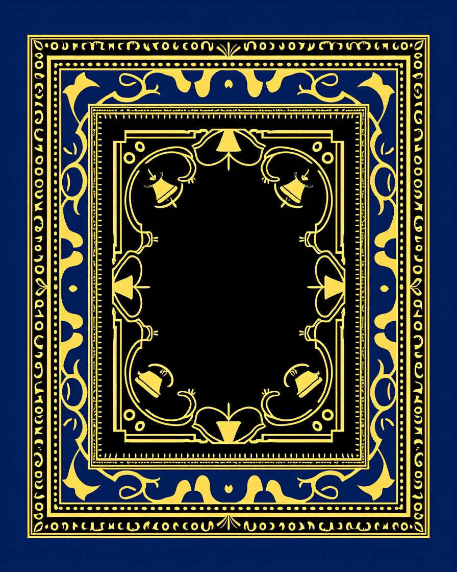 Ornate Navy Blue Golden Bell Artwork Rug