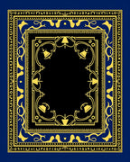 Ornate Navy Blue Golden Bell Artwork Rug