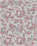 Coral Pink Floral Vines Gray Background Rug